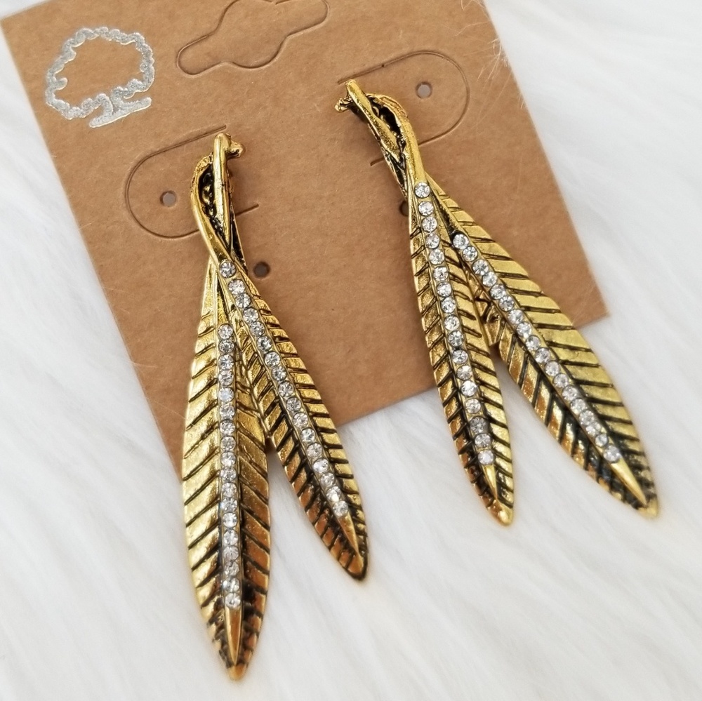 Silver OR Gold Feather Earrings - Picture 3 of 3